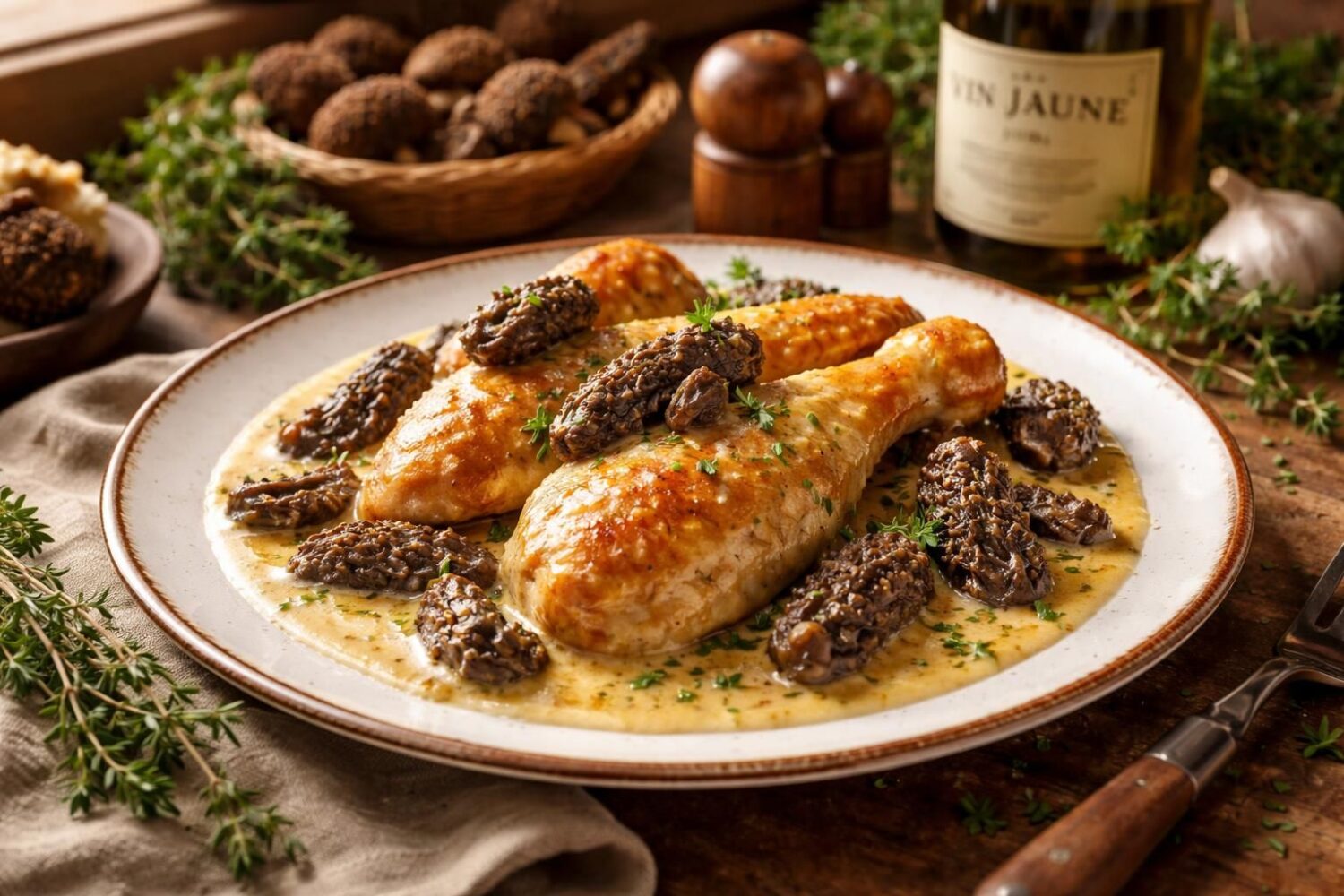 Poulet aux morilles et au vin jaune du Jura : la recette des Carnets de Julie